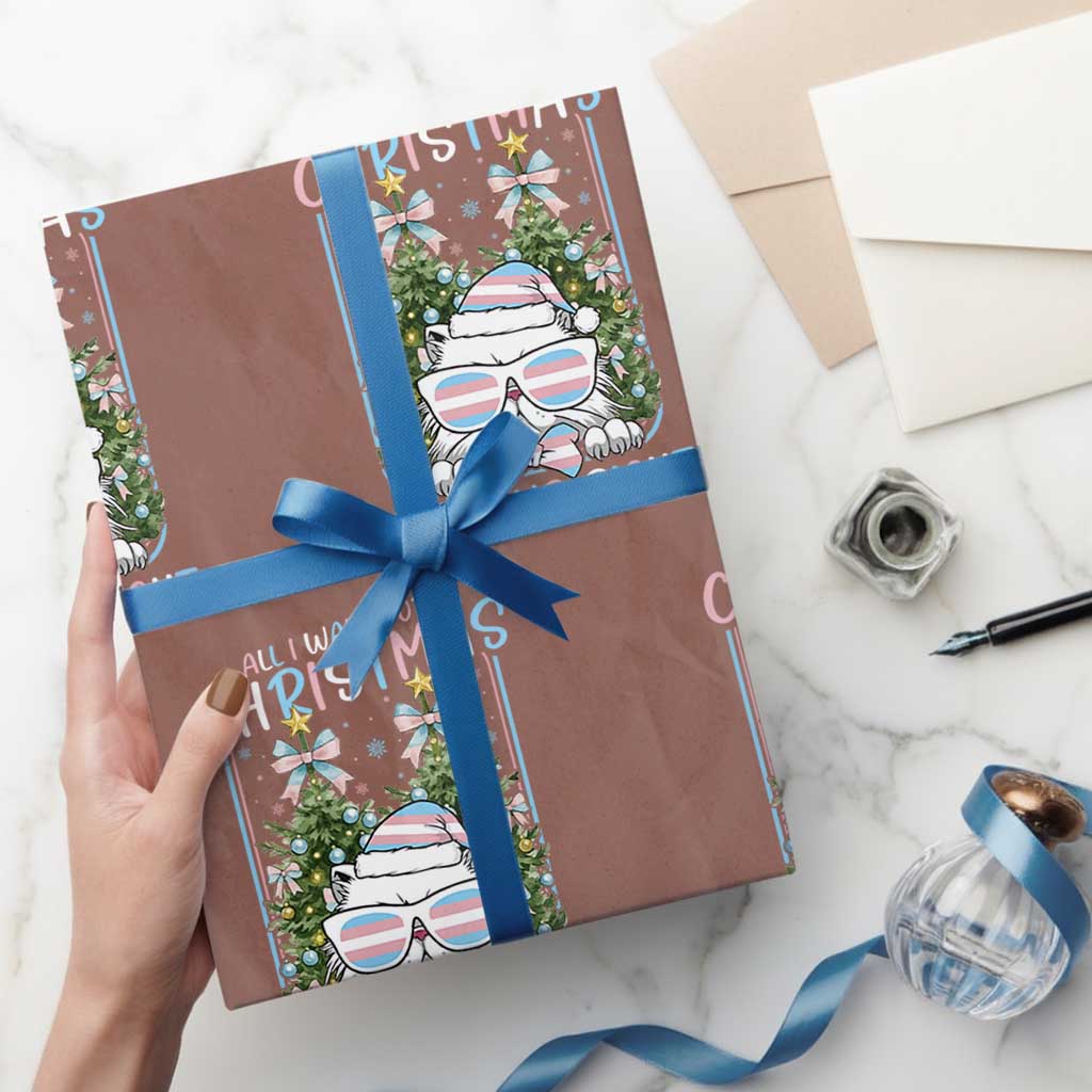 Funny Santa Cat Trans Pride Wrapping Paper Roll All I Want For Christmas Is Trans Rights - Wonder Print Shop