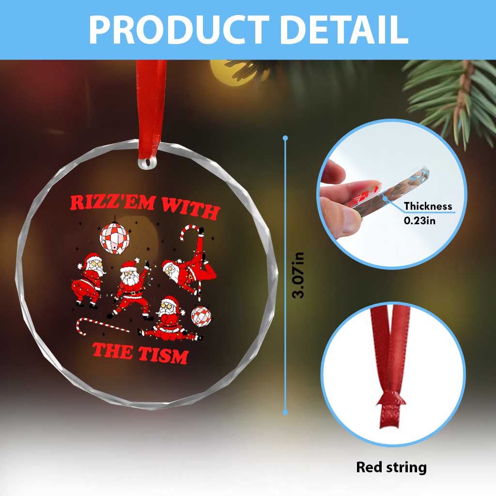 Funny Santa Christmas Crystal Glass Ornament Rizz Em With The Tism - Wonder Print Shop