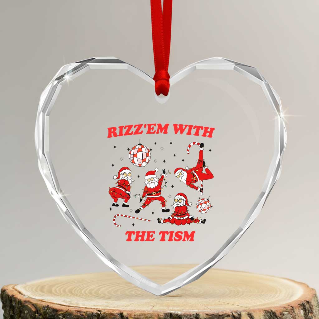 Funny Santa Christmas Heart Crystal Glass Ornament Rizz Em With The Tism - Wonder Print Shop