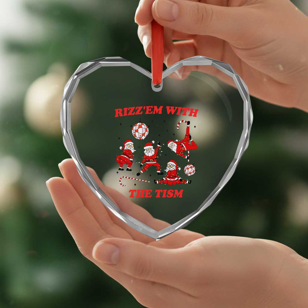Funny Santa Christmas Heart Crystal Glass Ornament Rizz Em With The Tism - Wonder Print Shop