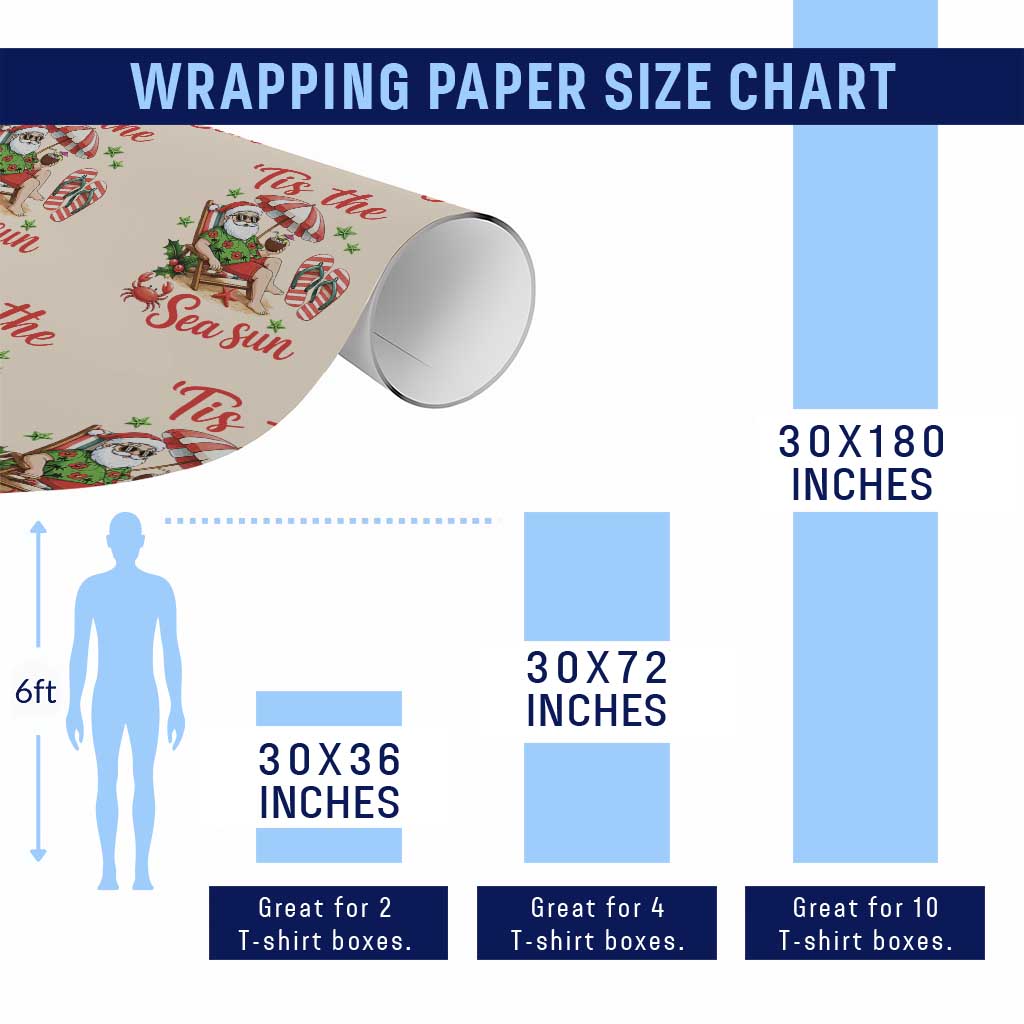 Funny Santa Christmas In July Graphic Wrapping Paper Roll Tis The Sea Sun