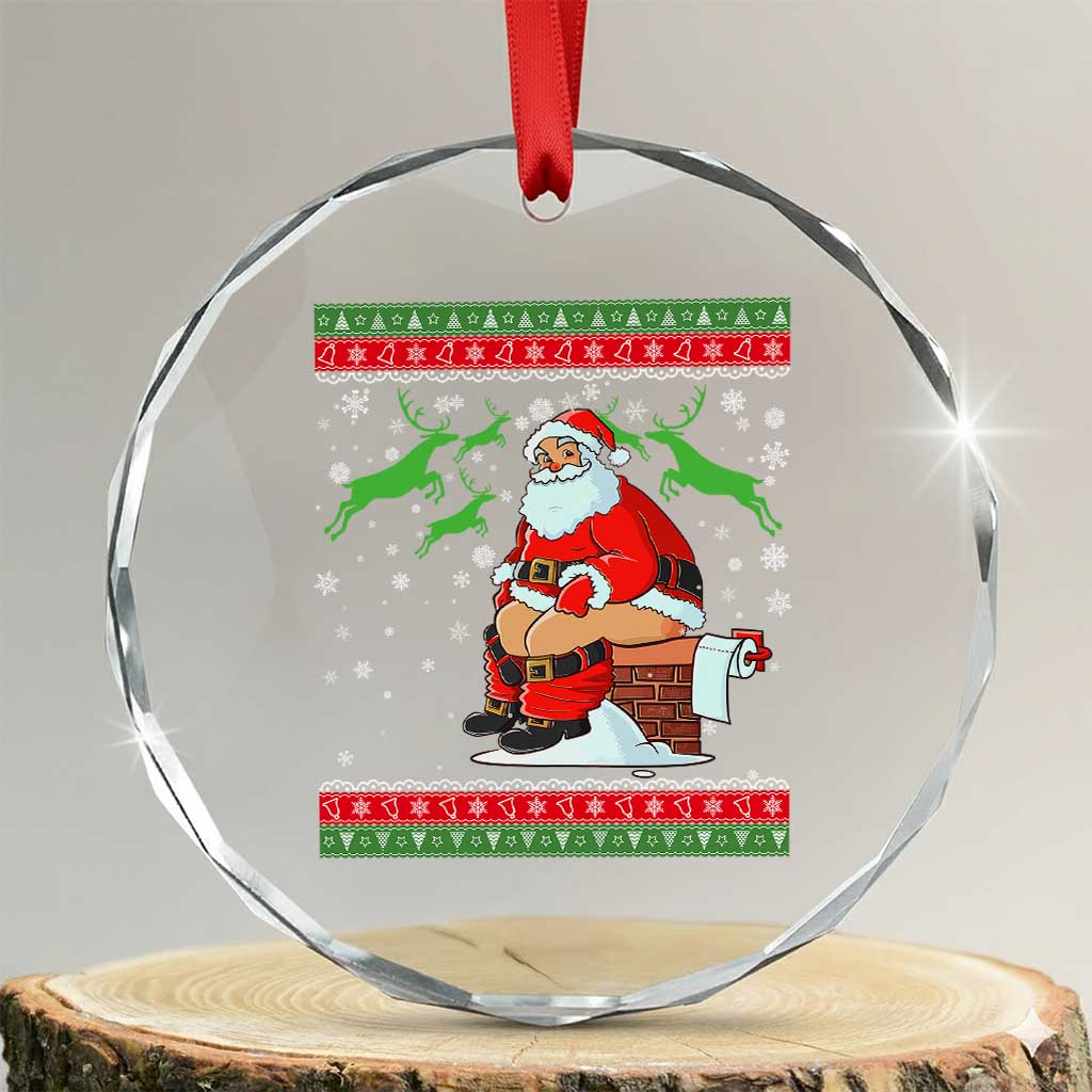 Funny Santa Claus Crystal Glass Ornament Pooping Down The Chimney TS02