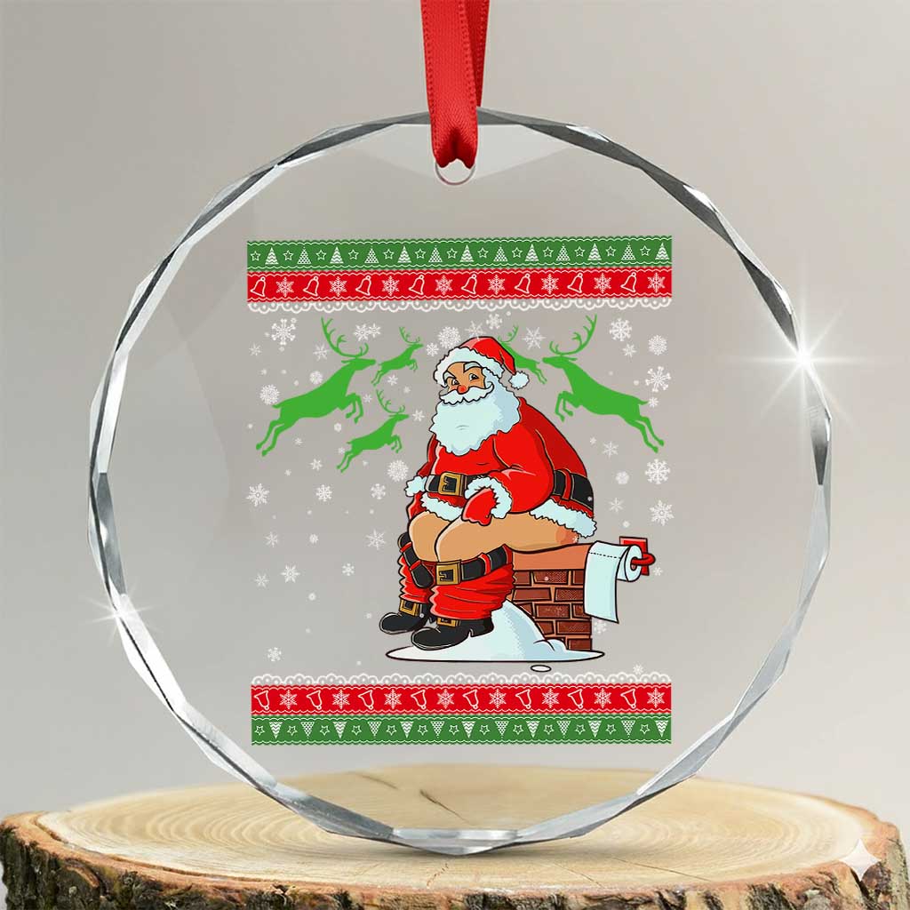 Funny Santa Claus Crystal Glass Ornament Pooping Down The Chimney - Wonder Print Shop