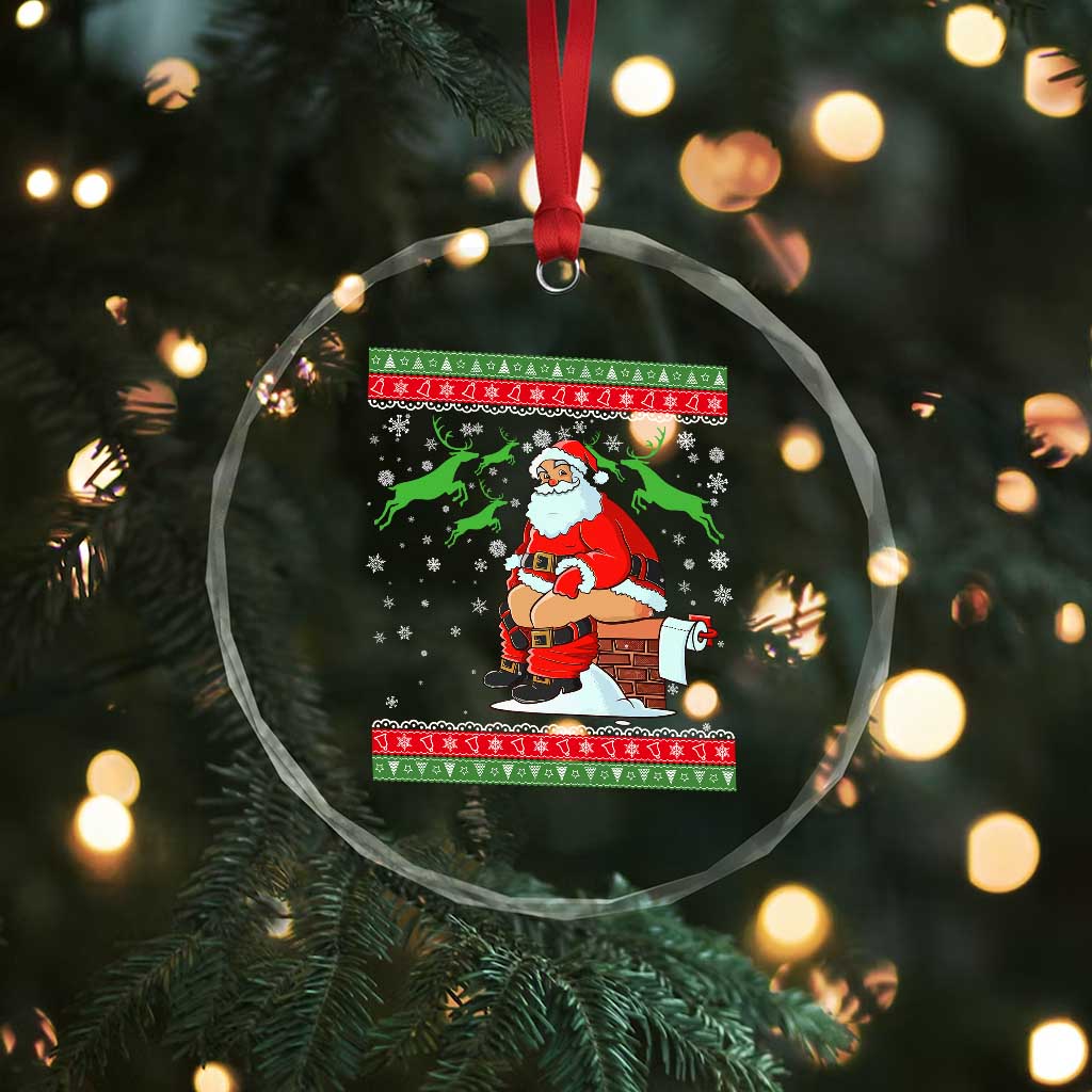 Funny Santa Claus Crystal Glass Ornament Pooping Down The Chimney TS02