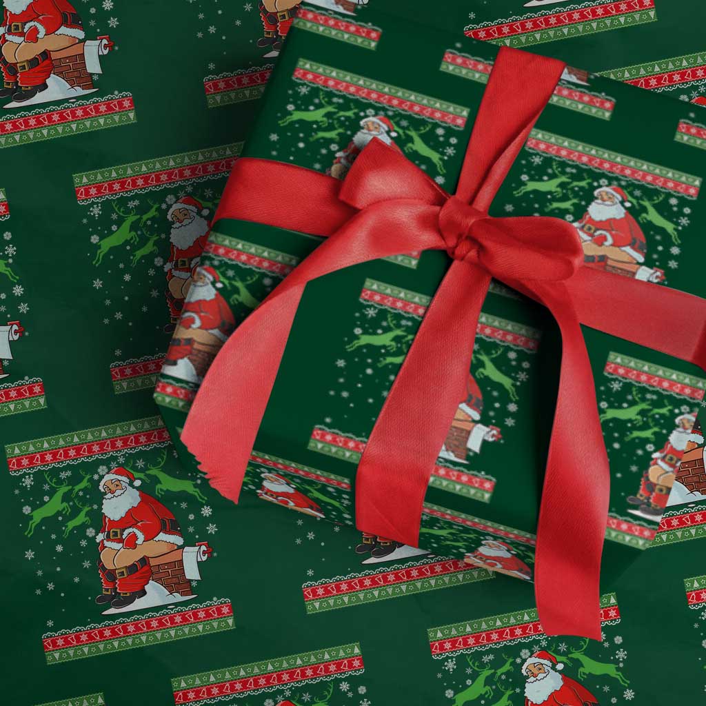 Funny Santa Claus Wrapping Paper Roll Pooping Down The Chimney