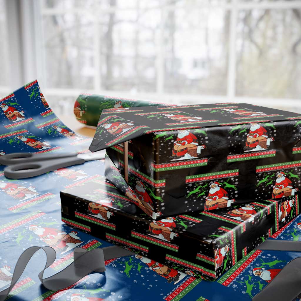 Funny Santa Claus Wrapping Paper Roll Pooping Down The Chimney