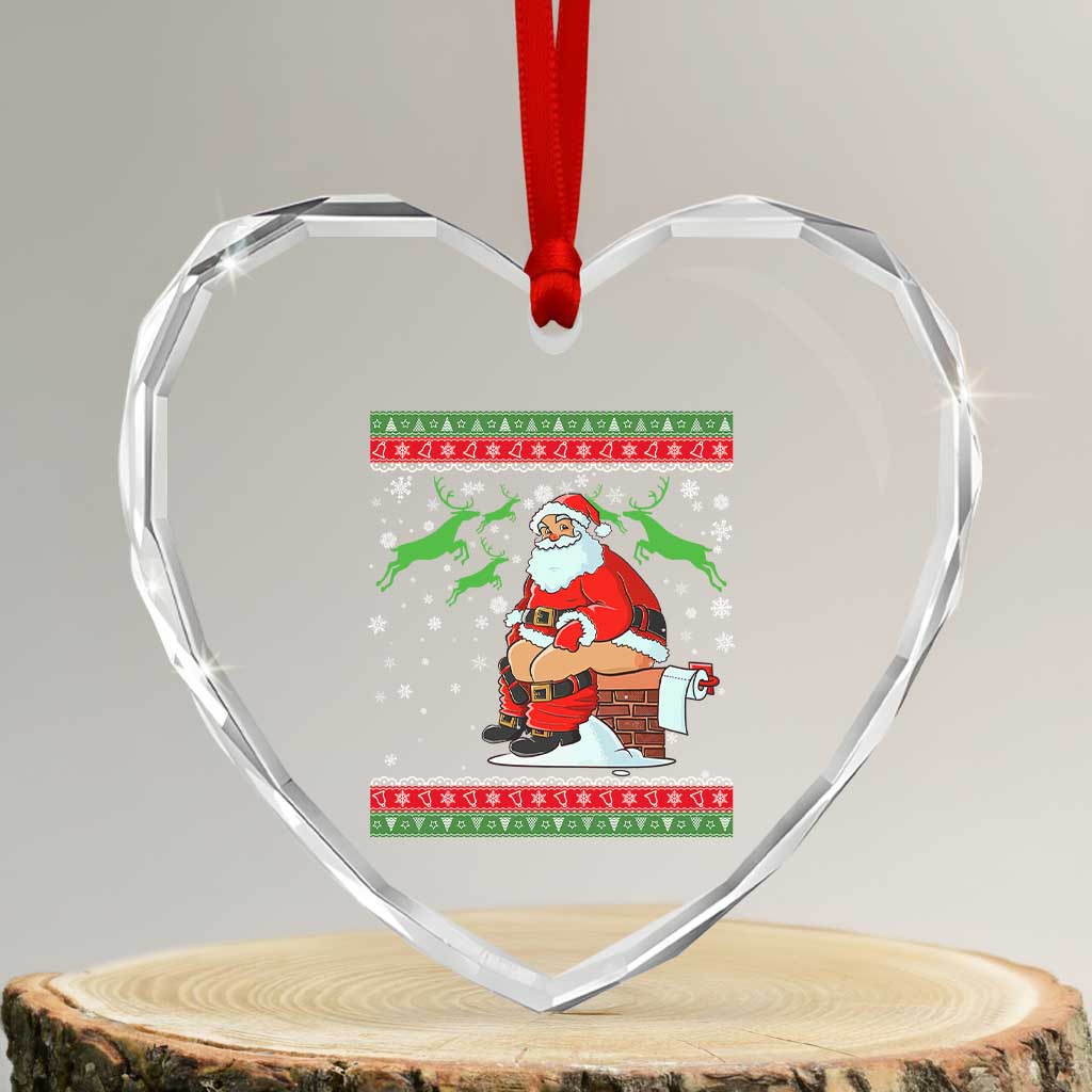 Funny Santa Claus Heart Crystal Glass Ornament Pooping Down The Chimney - Wonder Print Shop