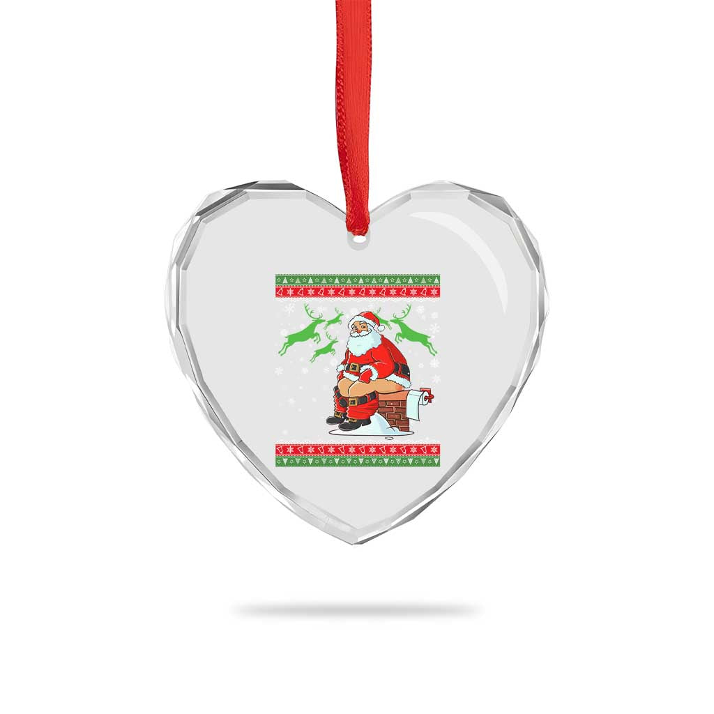 Funny Santa Claus Heart Crystal Glass Ornament Pooping Down The Chimney - Wonder Print Shop
