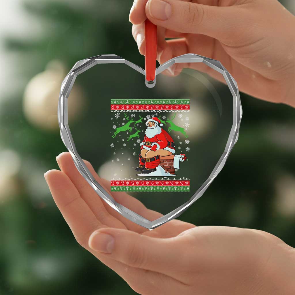 Funny Santa Claus Heart Crystal Glass Ornament Pooping Down The Chimney - Wonder Print Shop
