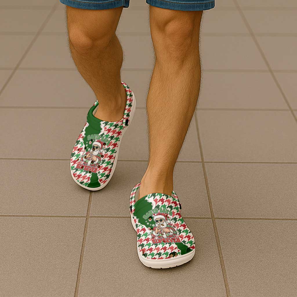 Funny Santa Claus Says Six Seven Clogs Shoes Christmas Houndstooth Pattern - Wonder Print Shop