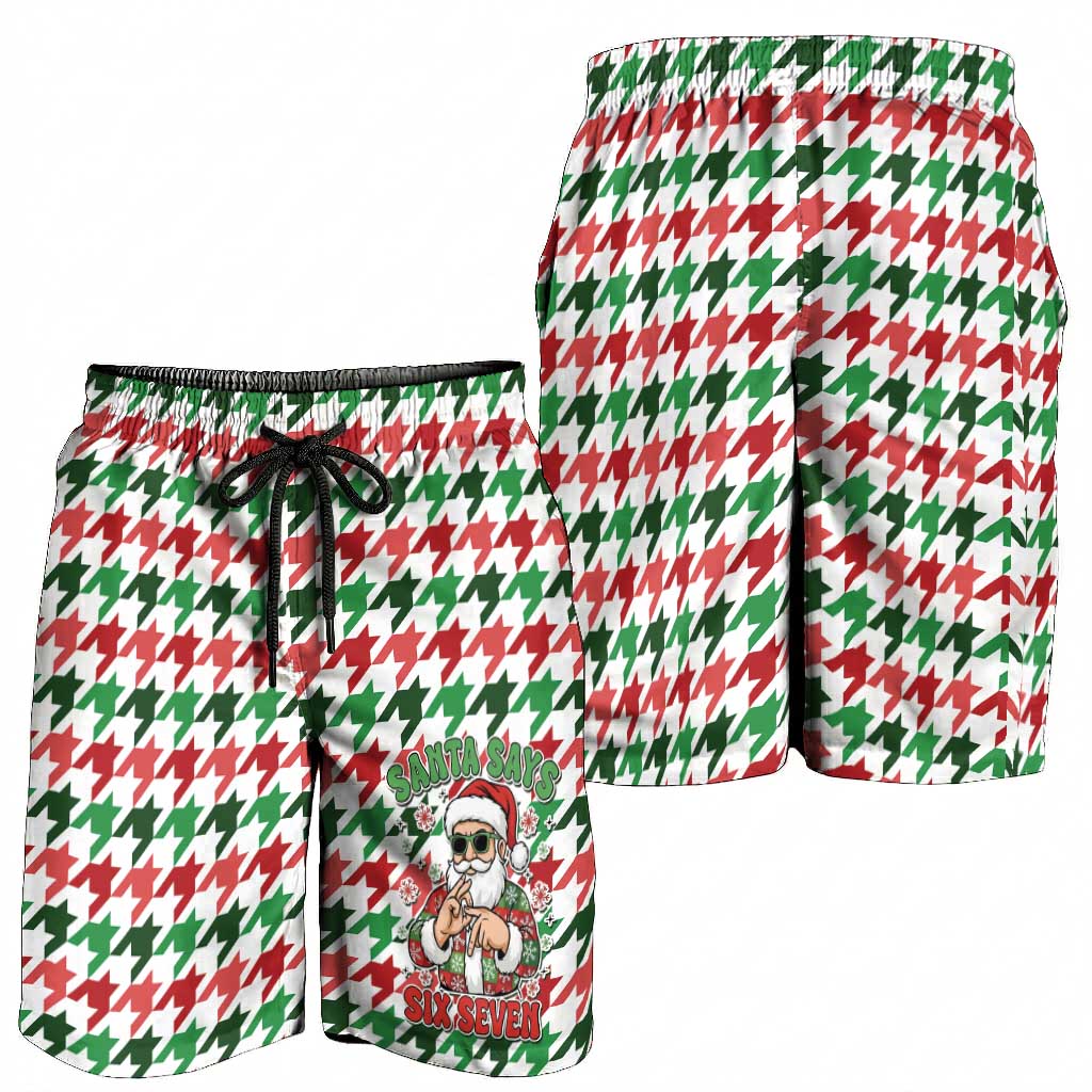 Funny Santa Claus Says Six Seven Shorts for Men Christmas Houndstooth Pattern - Wonder Print Shop