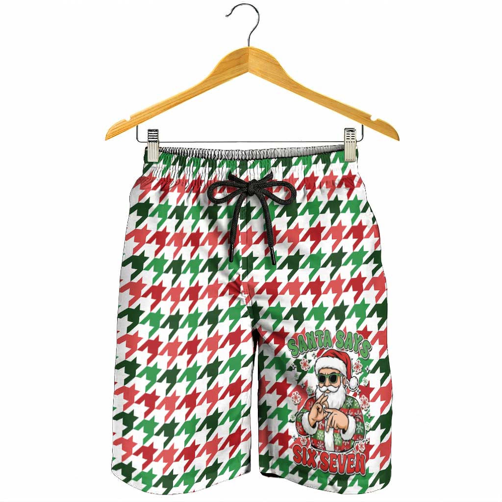 Funny Santa Claus Says Six Seven Shorts for Men Christmas Houndstooth Pattern - Wonder Print Shop