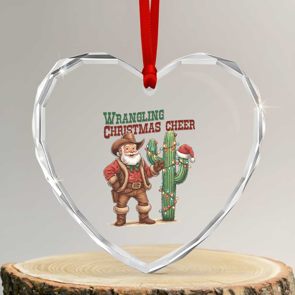 Funny Santa Cowboy Heart Crystal Glass Ornament Wrangling Christmas Cheer - Wonder Print Shop
