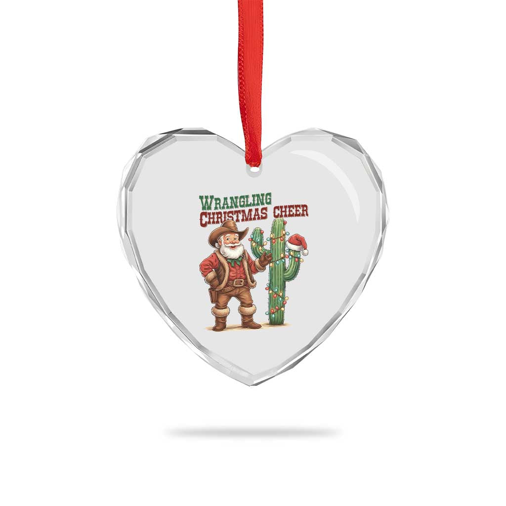 Funny Santa Cowboy Heart Crystal Glass Ornament Wrangling Christmas Cheer - Wonder Print Shop
