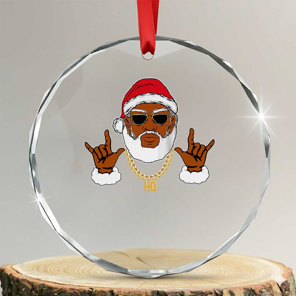 Funny Santa Crystal Glass Ornament Black Hip Hop Santa African American Santa Rapper Fan Gift - Wonder Print Shop