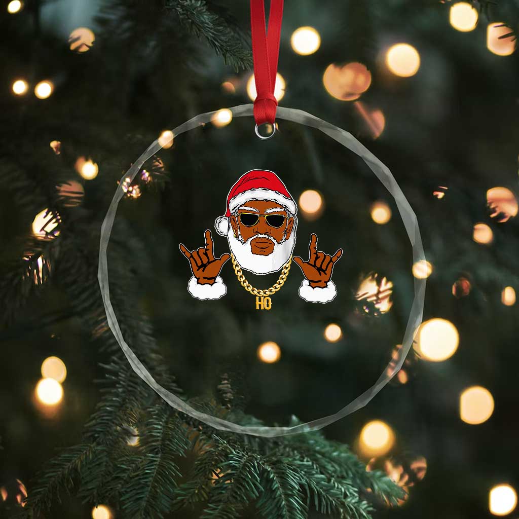 Funny Santa Crystal Glass Ornament Black Hip Hop Santa African American Santa Rapper Fan Gift TS10