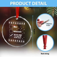 Funny Santa Crystal Glass Ornament Nice Naughty Never Mind I'll Buy My Own Stuff Xmas List - Wonder Print Shop