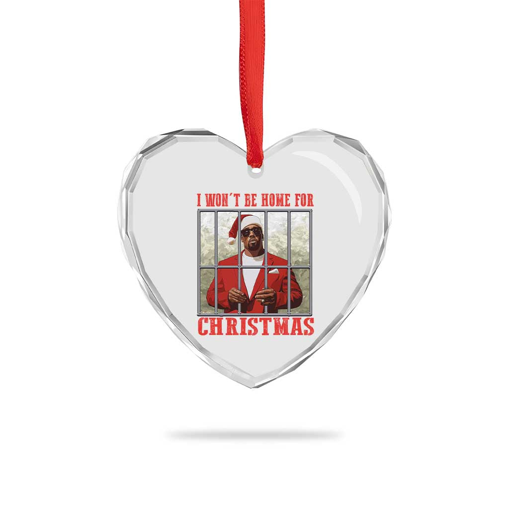 Funny Santa Diddy Xmas Heart Crystal Glass Ornament I Won't Be Home For Xmas - Wonder Print Shop