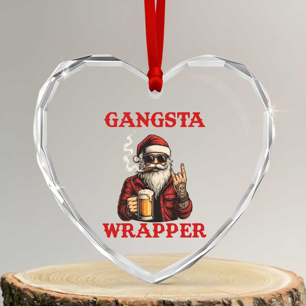 Funny Santa Drinking Beer Chirstmas Heart Crystal Glass Ornament Gangster Rock On Hand Xmas - Wonder Print Shop