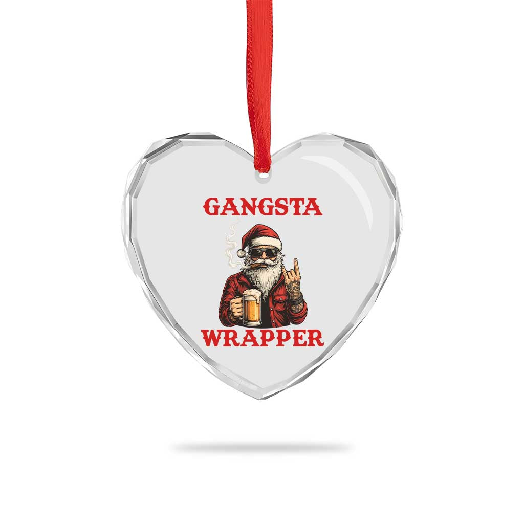 Funny Santa Drinking Beer Chirstmas Heart Crystal Glass Ornament Gangster Rock On Hand Xmas - Wonder Print Shop