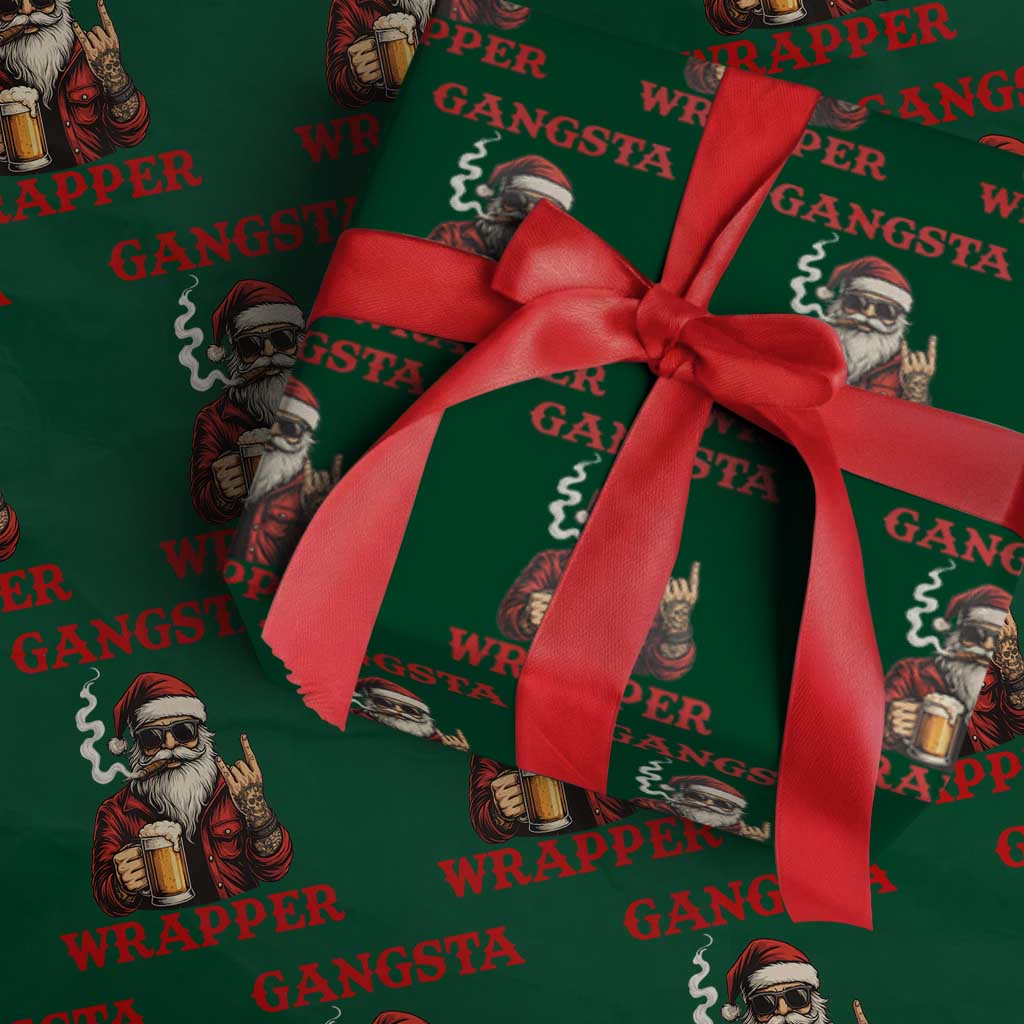 Funny Santa Drinking Beer Chirstmas Wrapping Paper Roll Gangster Rock On Hand Xmas - Wonder Print Shop