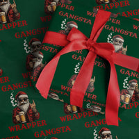 Funny Santa Drinking Beer Chirstmas Wrapping Paper Roll Gangster Rock On Hand Xmas - Wonder Print Shop