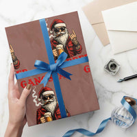 Funny Santa Drinking Beer Chirstmas Wrapping Paper Roll Gangster Rock On Hand Xmas - Wonder Print Shop