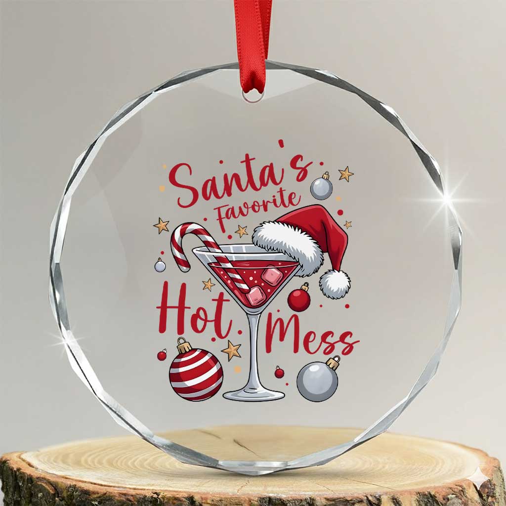Funny Santa Favorite Hot Mess Crystal Glass Ornament Christmas Drinking Cocktail Lover - Wonder Print Shop