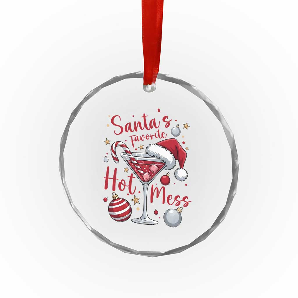 Funny Santa Favorite Hot Mess Crystal Glass Ornament Christmas Drinking Cocktail Lover - Wonder Print Shop