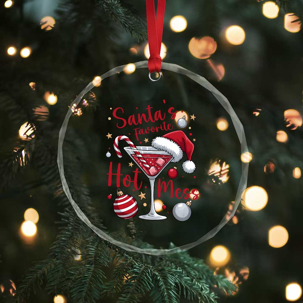 Funny Santa Favorite Hot Mess Crystal Glass Ornament Christmas Drinking Cocktail Lover - Wonder Print Shop