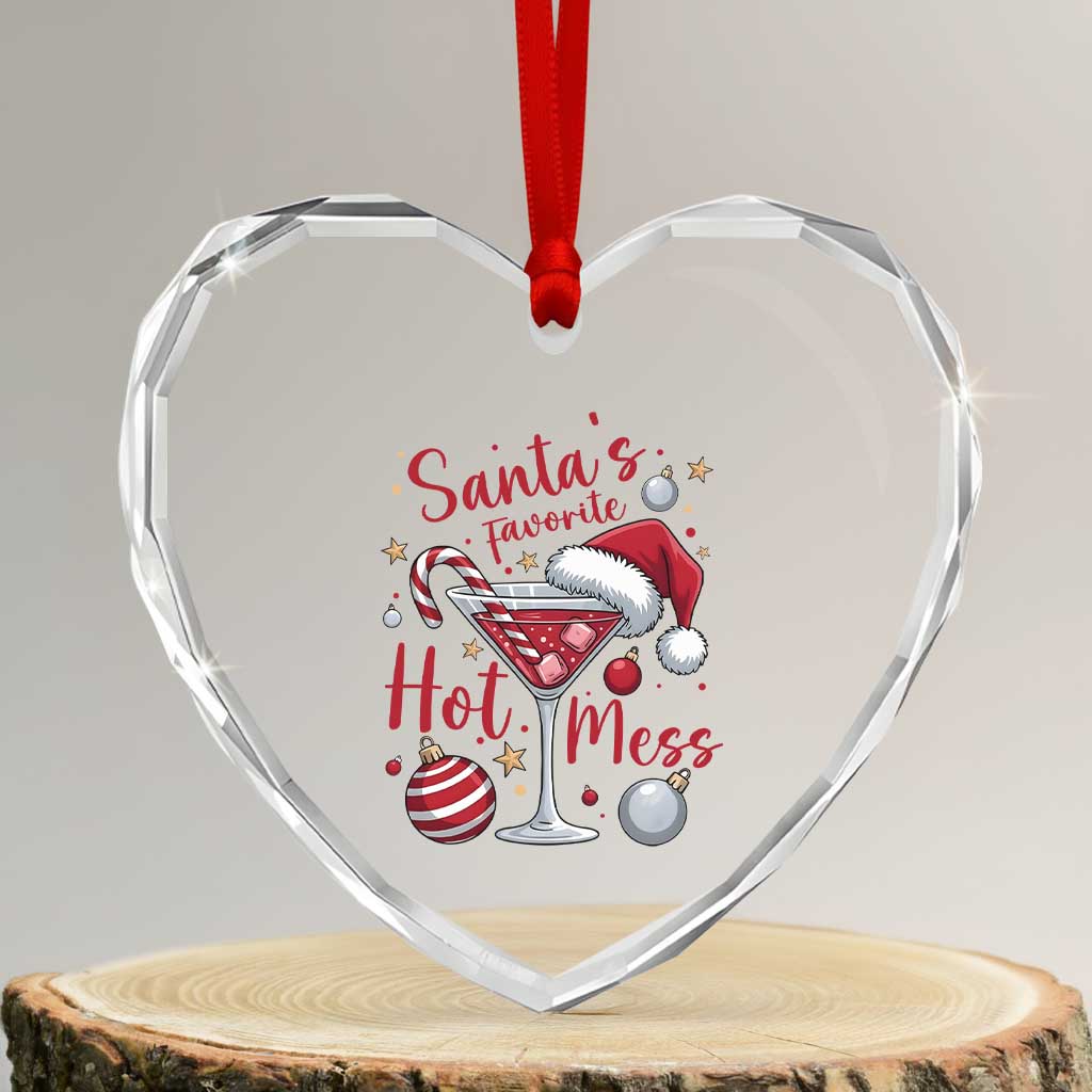 Funny Santa Favorite Hot Mess Heart Crystal Glass Ornament Christmas Drinking Cocktail Lover - Wonder Print Shop