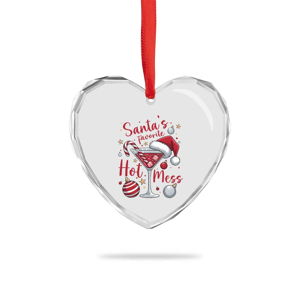 Funny Santa Favorite Hot Mess Heart Crystal Glass Ornament Christmas Drinking Cocktail Lover - Wonder Print Shop