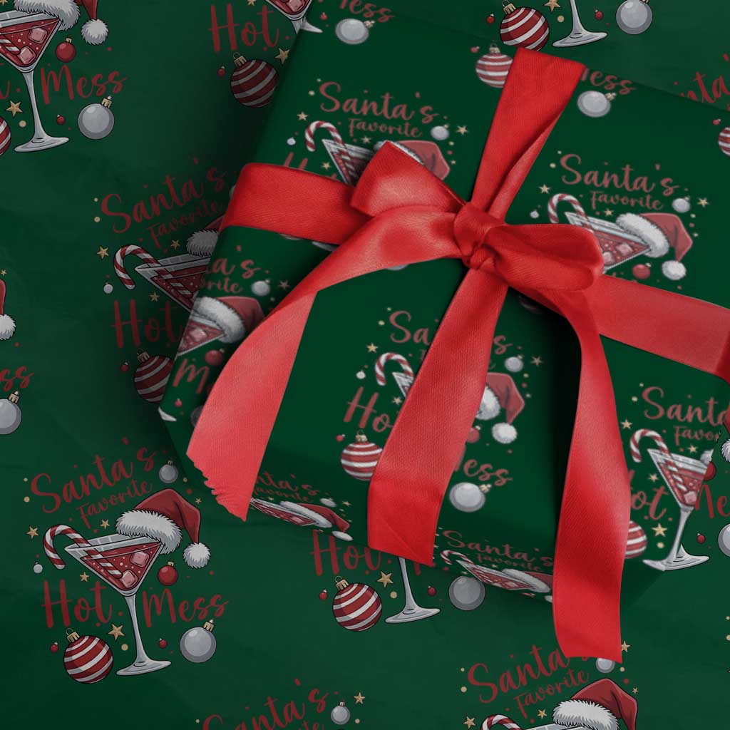 Funny Santa Favorite Hot Mess Wrapping Paper Roll Christmas Drinking Cocktail Lover - Wonder Print Shop