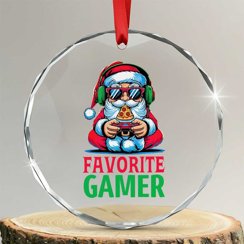 Funny Santa Gamer Christmas Crystal Glass Ornament - Wonder Print Shop