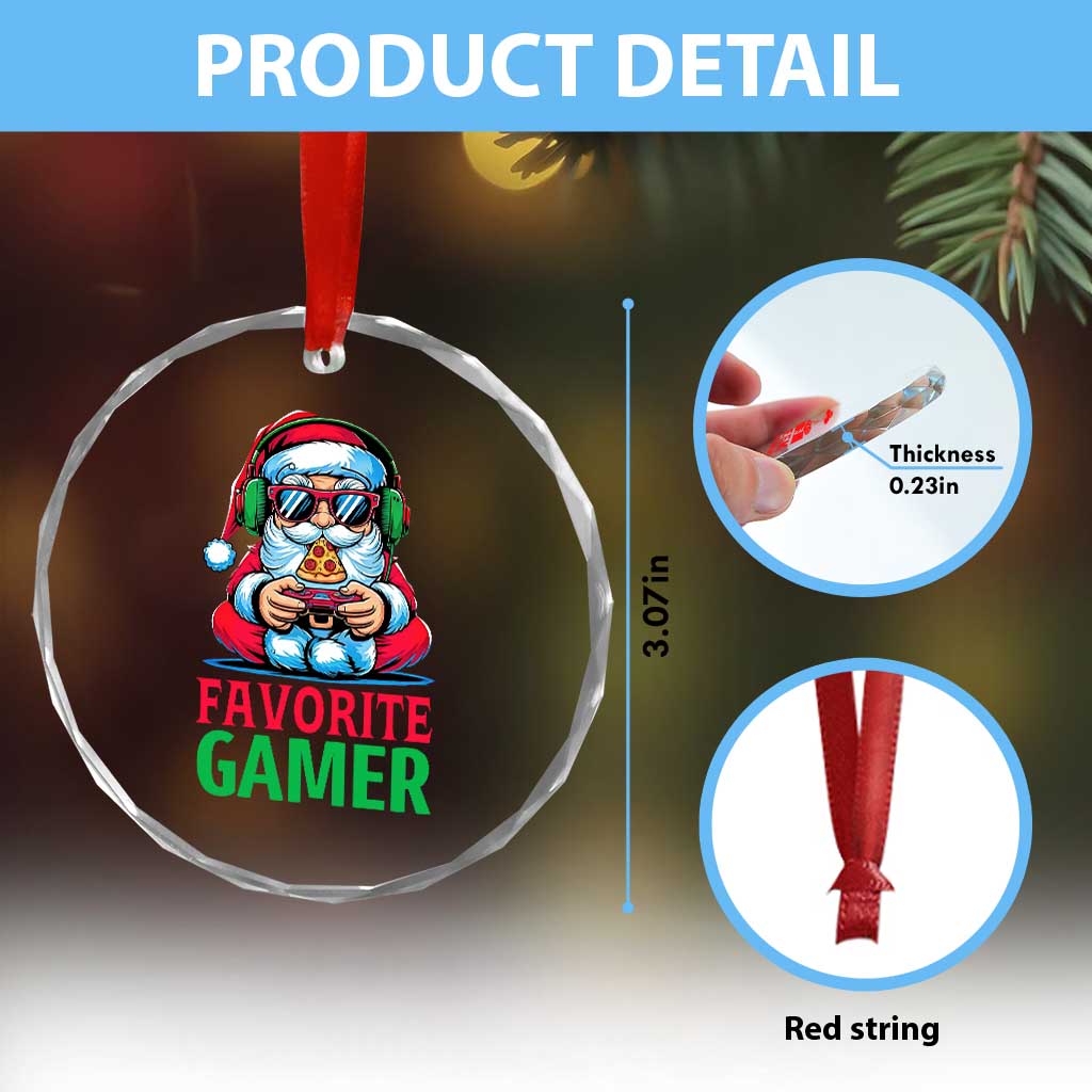Funny Santa Gamer Christmas Crystal Glass Ornament - Wonder Print Shop