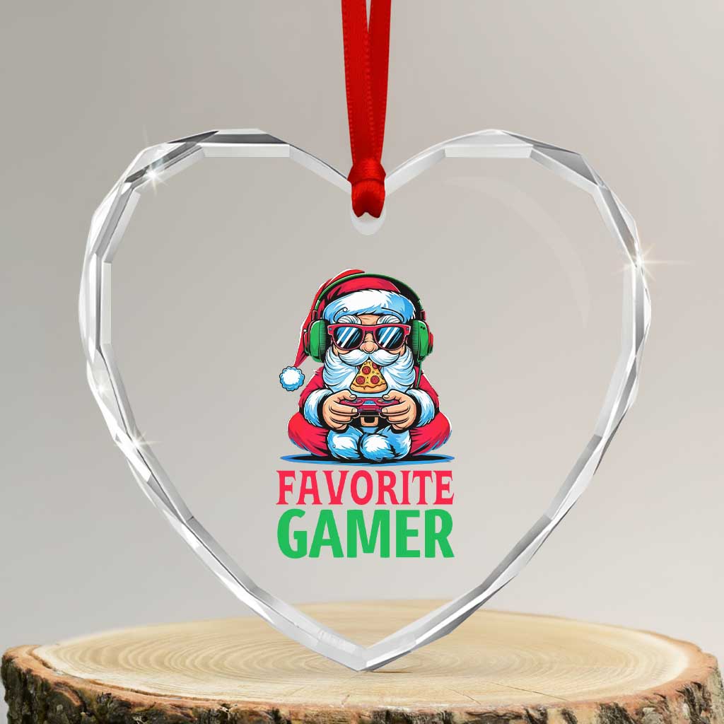 Funny Santa Gamer Christmas Heart Crystal Glass Ornament - Wonder Print Shop