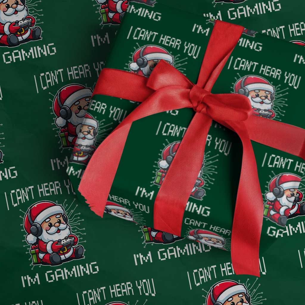 Funny Santa Gamer Christmas Wrapping Paper Roll I Can Not Hear You I Am Gaming - Wonder Print Shop