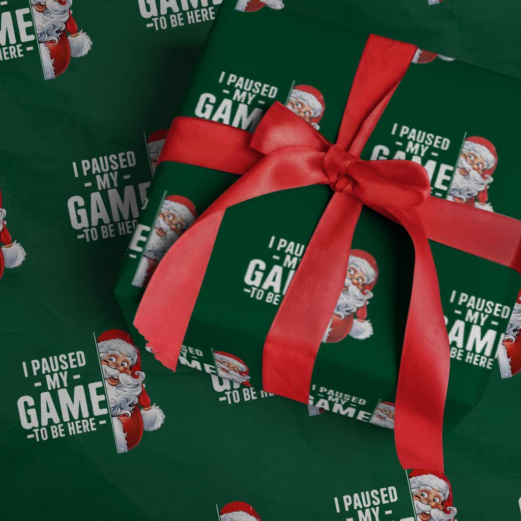 Funny Santa Gamer Christmas Wrapping Paper Roll I Paused My Game To Be Here - Wonder Print Shop
