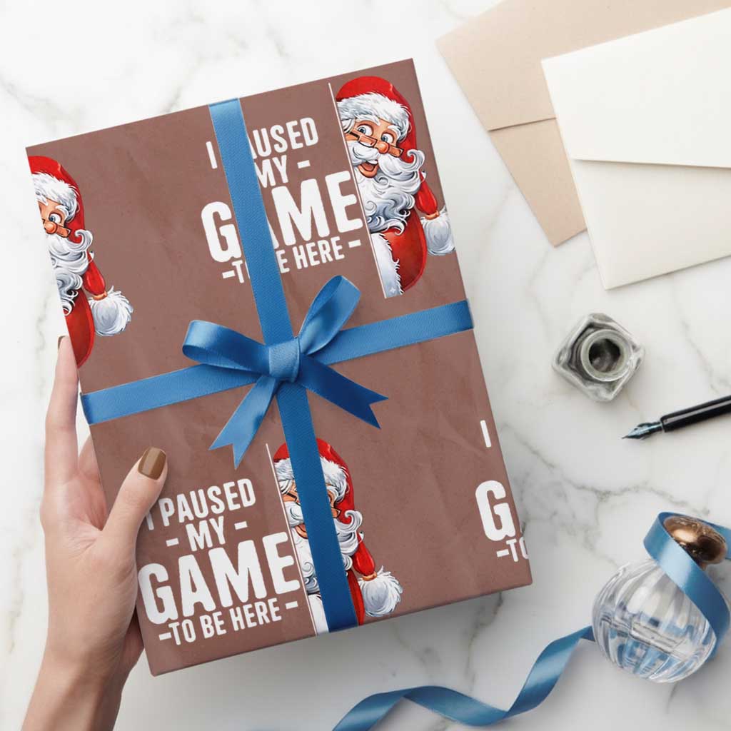 Funny Santa Gamer Christmas Wrapping Paper Roll I Paused My Game To Be Here - Wonder Print Shop
