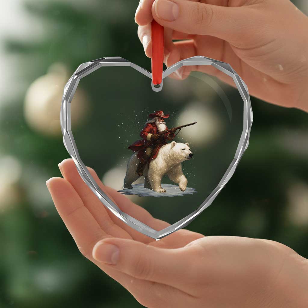 Funny Santa Gun Christmas Heart Crystal Glass Ornament - Wonder Print Shop
