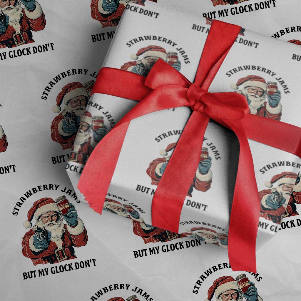 Funny Santa Gun Christmas Wrapping Paper Roll Strawberry Jams But My Gun Do Not - Wonder Print Shop
