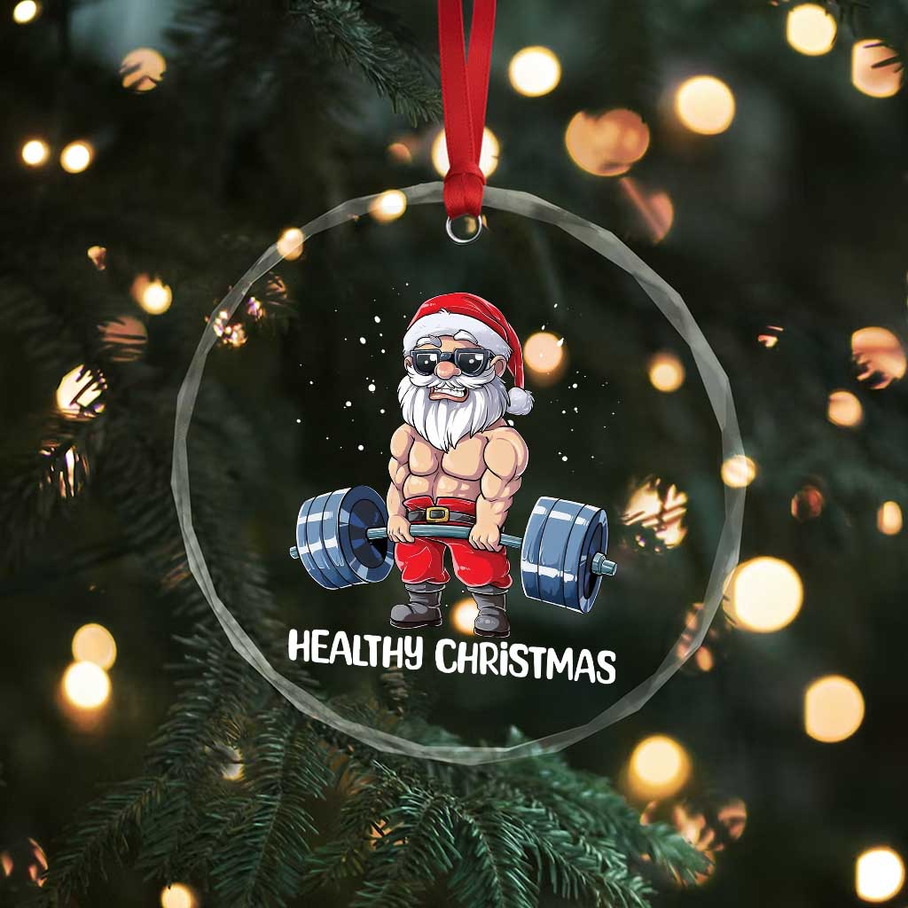 Funny Santa Gym Xmas Crystal Glass Ornament Healthy Christmas - Wonder Print Shop