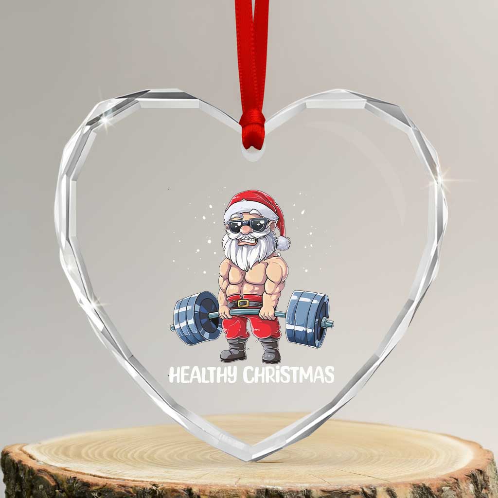 Funny Santa Gym Xmas Heart Crystal Glass Ornament Healthy Christmas - Wonder Print Shop