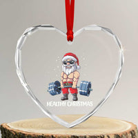 Funny Santa Gym Xmas Heart Crystal Glass Ornament Healthy Christmas - Wonder Print Shop