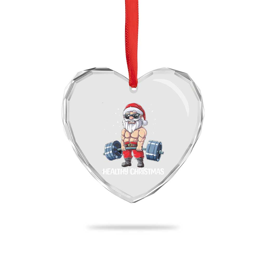 Funny Santa Gym Xmas Heart Crystal Glass Ornament Healthy Christmas - Wonder Print Shop