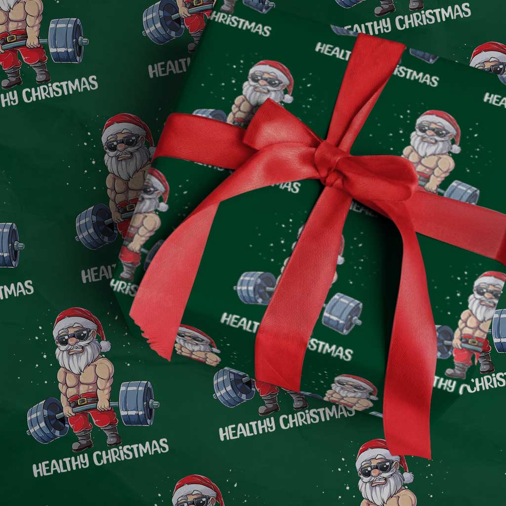 Funny Santa Gym Xmas Wrapping Paper Roll Healthy Xmas - Wonder Print Shop