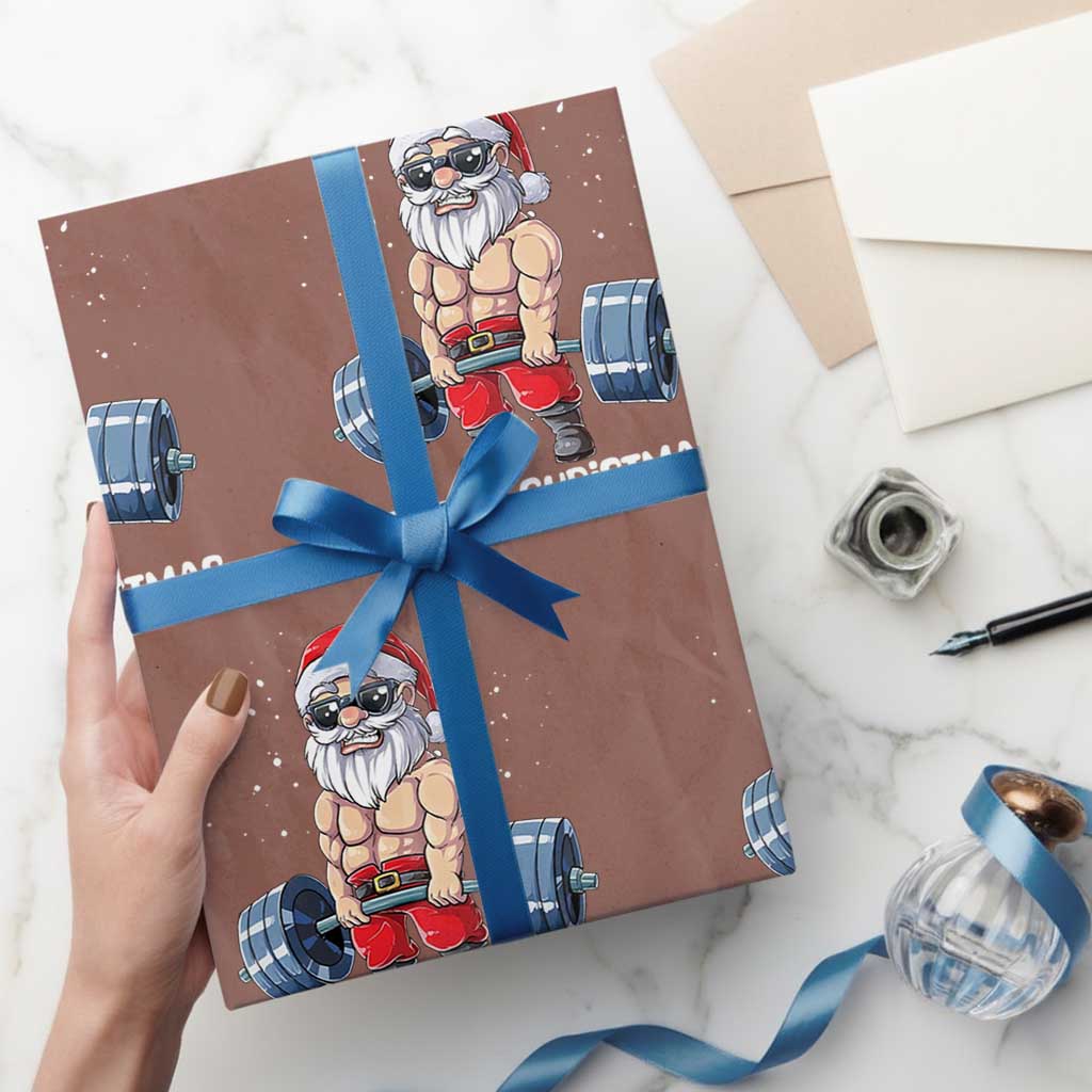 Funny Santa Gym Xmas Wrapping Paper Roll Healthy Xmas - Wonder Print Shop