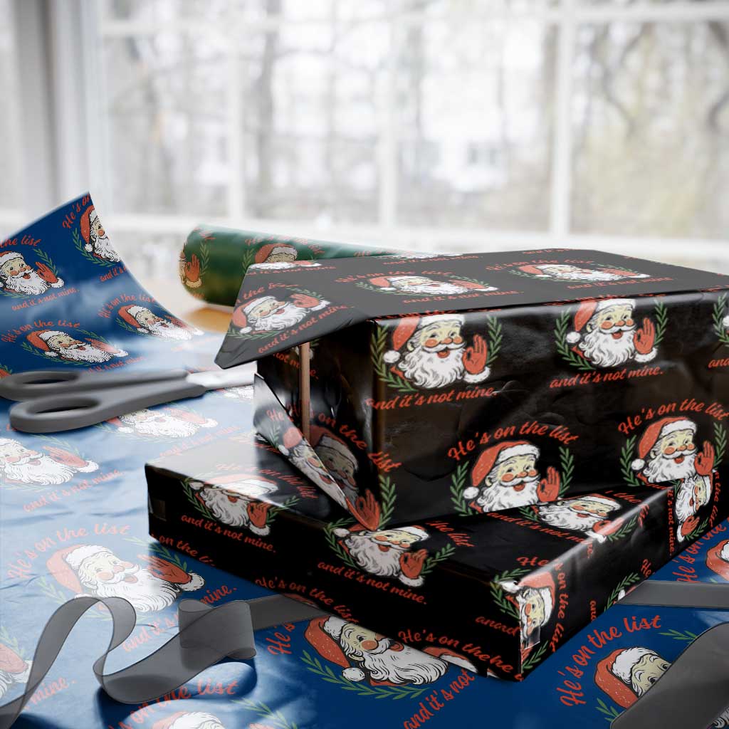 Funny Santa He is On the List Christmas Wrapping Paper Roll Sassy Retro Holiday Humor - Wonder Print Shop