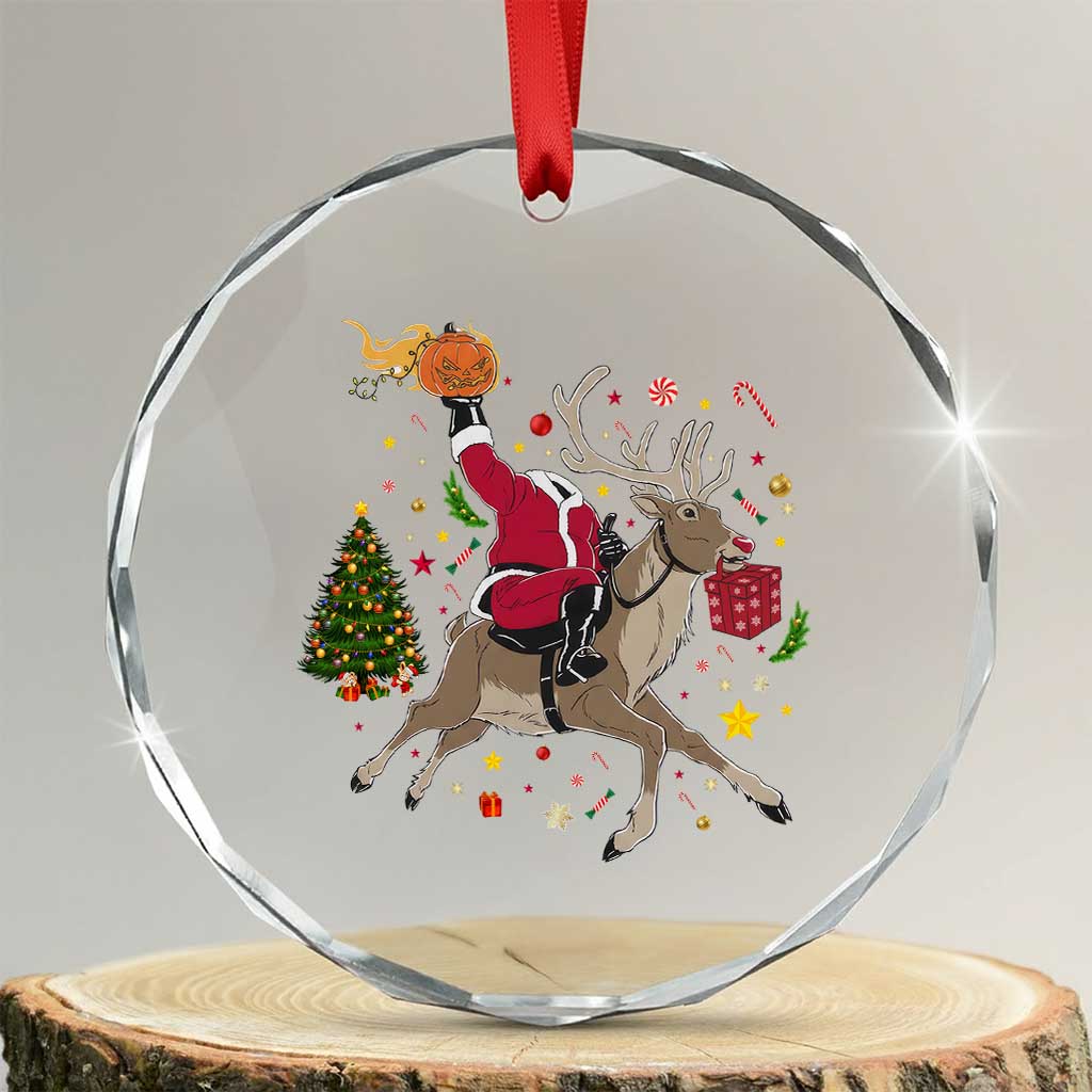 Funny Santa Headless Horseman Crystal Glass Ornament Christmas Halloween Gift TS12