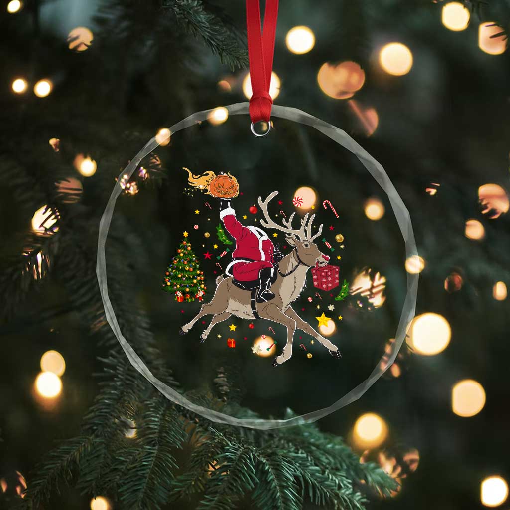 Funny Santa Headless Horseman Crystal Glass Ornament Christmas Halloween Gift TS12
